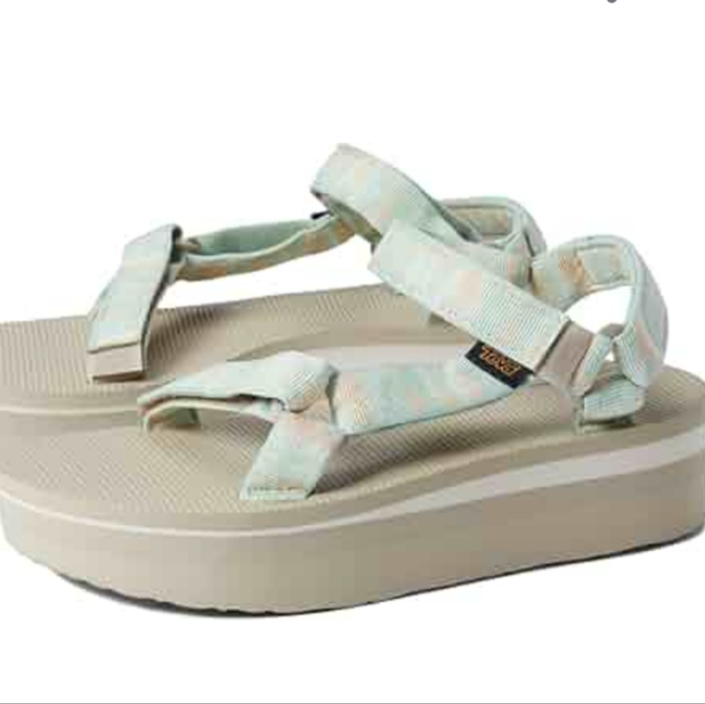 Teva Women's Platform Sandals in Light Beige and Pale Mint